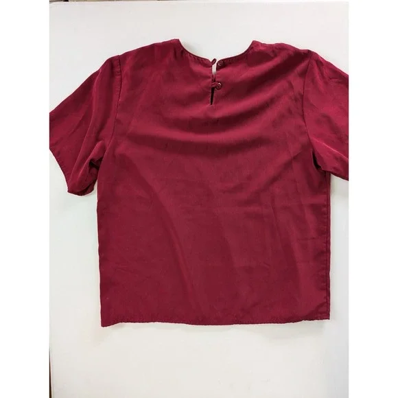 Vintage Jack Mulqueen Burgundy Designer Minimalist Boxy Blouse 80s M - Picture 6 of 7